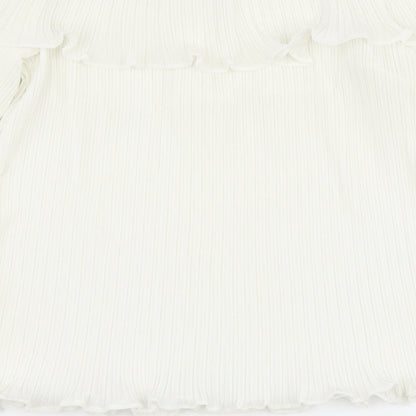 Brand and care label for PRETTYLITTLETHING women’s white basic blouse, size UK 12, - pleated