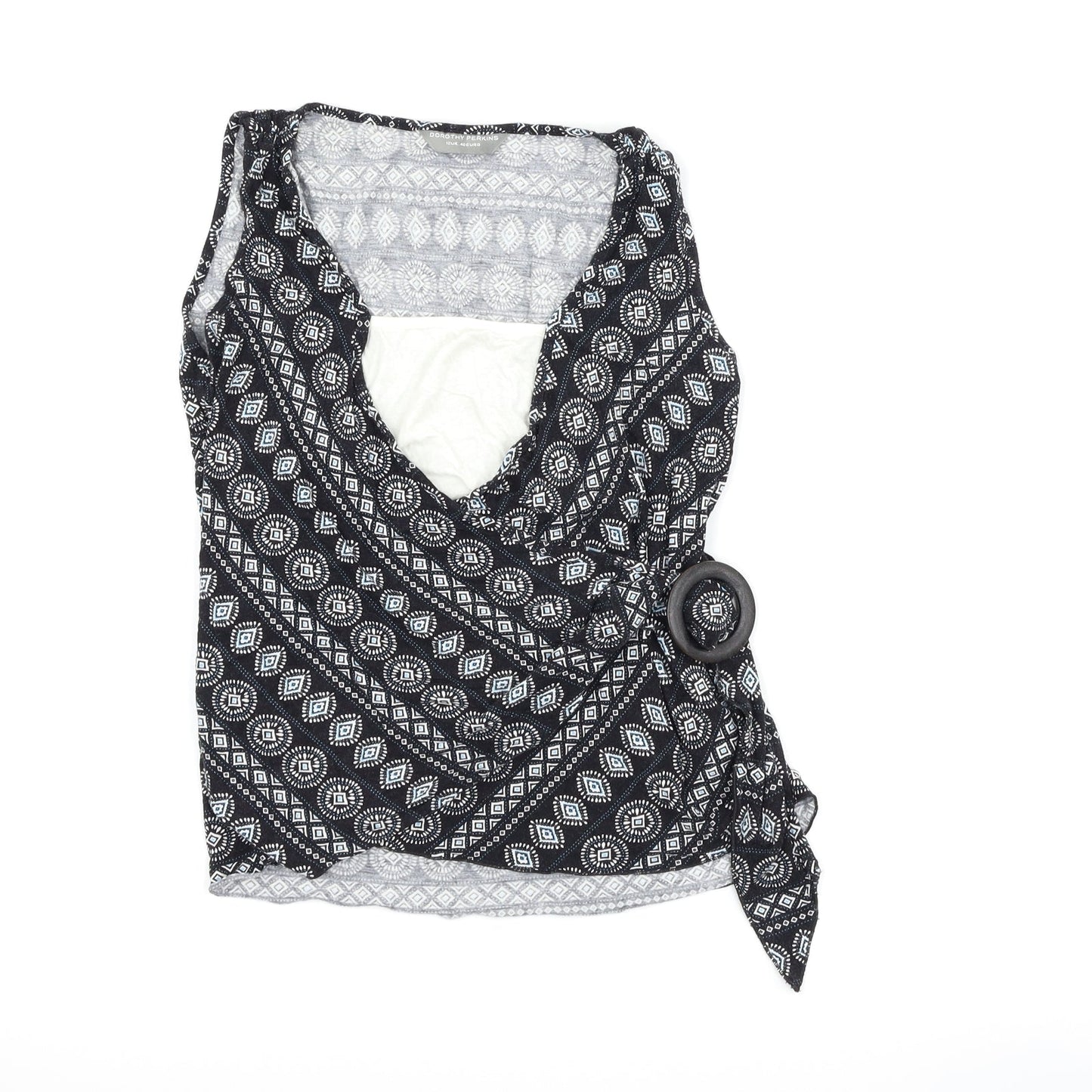 Dorothy Perkins Womens Black Geometric  Wrap Tank Size 12