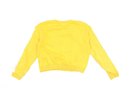 Back view of H&M girls’ yellow pullover sweatshirt, size 11-12, years - brooklyn