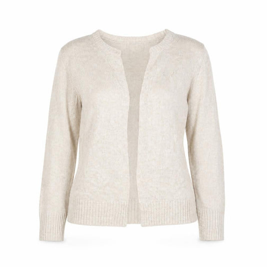 Front view of Preworn women’s beige cardigan jumper, size S
