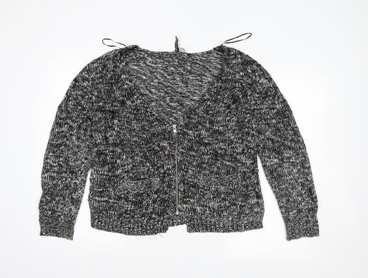 H&M Womens Black Herringbone  Full Zip Jumper Size 8