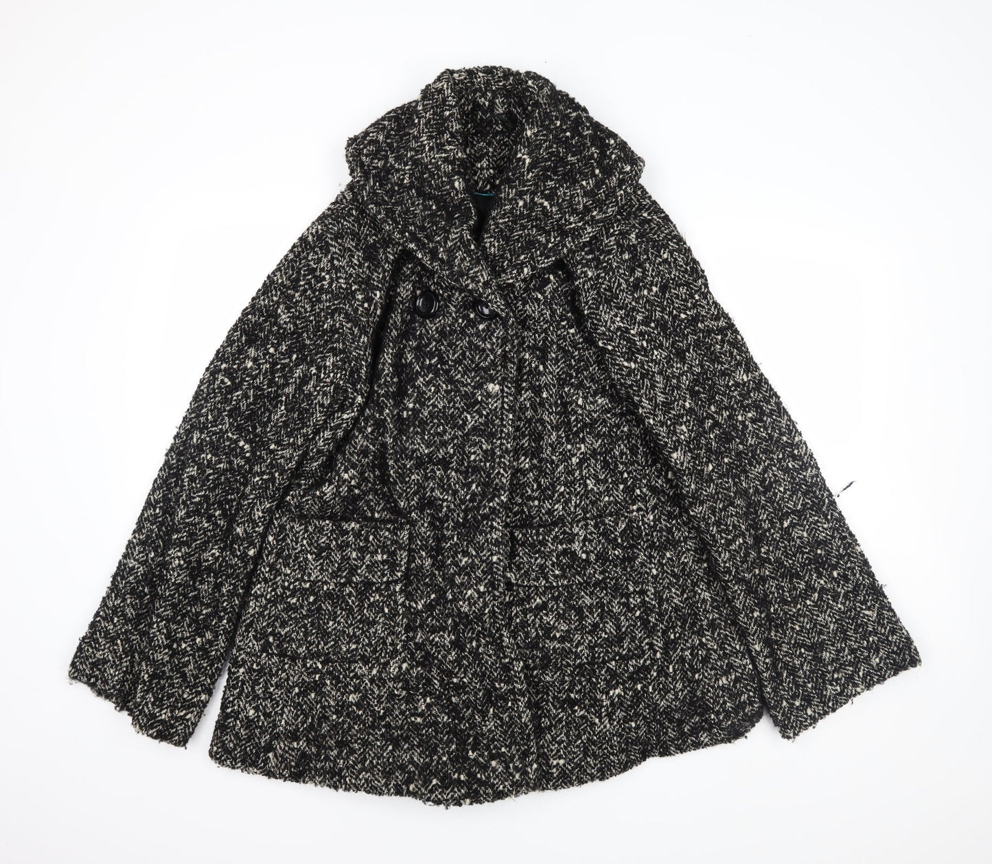 NEXT Womens Black Herringbone  Overcoat Coat Size 10