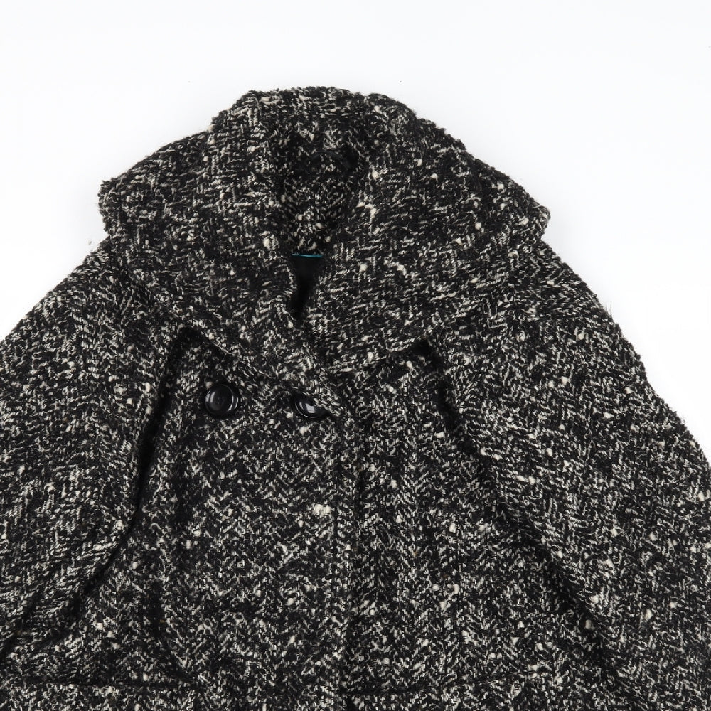 NEXT Womens Black Herringbone  Overcoat Coat Size 10