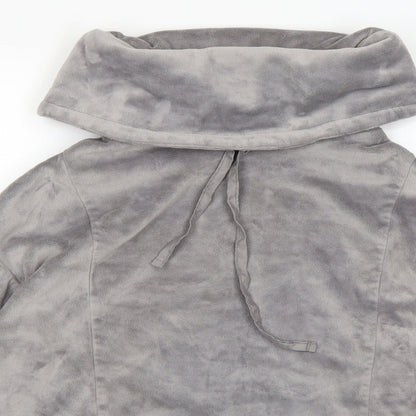 Close-up detail of F&F women’s grey pullover sweatshirt, size UK 8, - soft lounge top