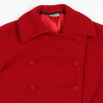 Close-up detail of Select women’s red pea coat coat, size UK 12
