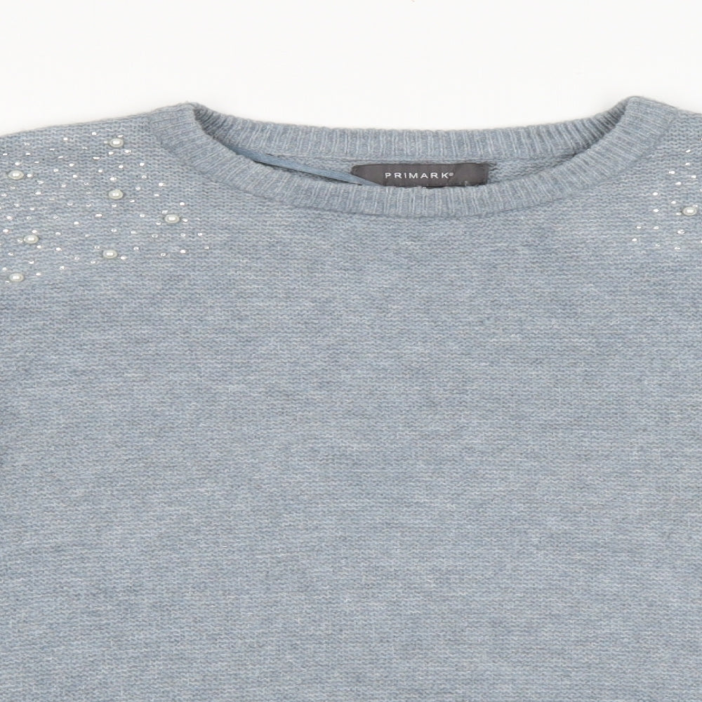 Primark Womens Blue   Pullover Jumper Size 4  - Embellished