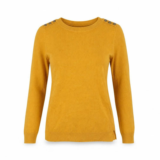 Front view of Primark women’s yellow jumper, size UK 4