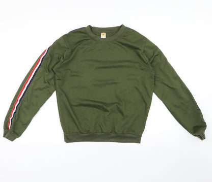 Additional front view of Liranmel women’s green striped pullover sweatshirt, size 2XL, - stripe on sleeves