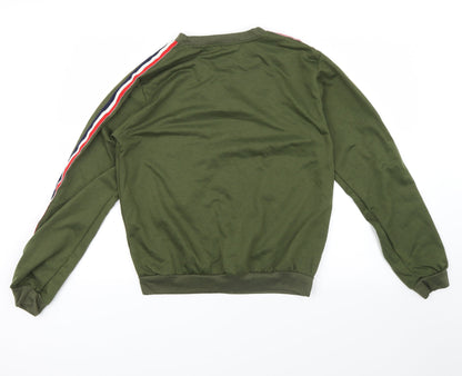 Back view of Liranmel women’s green striped pullover sweatshirt, size 2XL, - stripe on sleeves