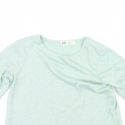 Close-up detail of H&M girls’ green jumper, size 7-8, years