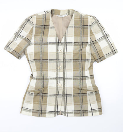 Additional front view of Marks & Spencer women’s beige plaid jacket blazer, size UK 12