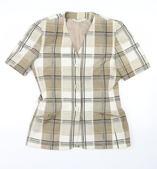 Marks and Spencer Womens Beige Plaid  Jacket Blazer Size 12