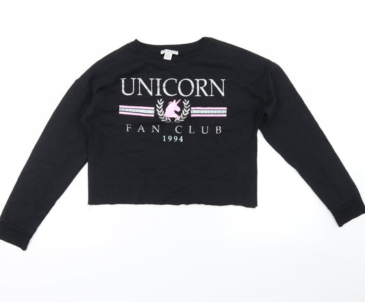 Primark Girls Black   Pullover Sweatshirt Size 13-14 Years  - unicorn fan club