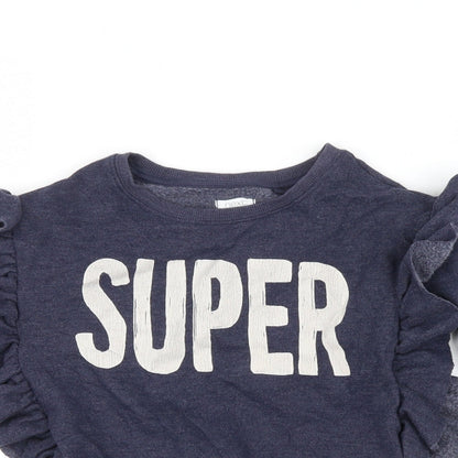 Close-up detail of Next girls’ blue pullover sweatshirt, size 5, years - super