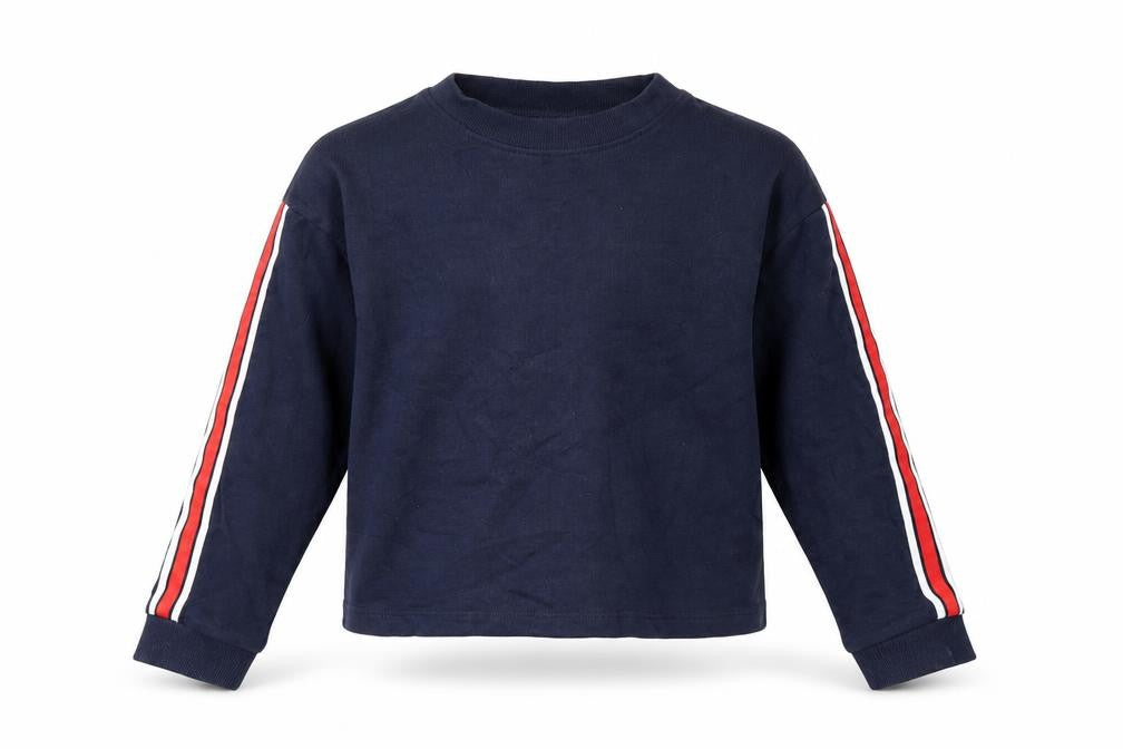 H&M Girls Blue   Pullover Sweatshirt Size 10-11 Years  - stripe on sleeves