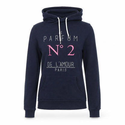 Front view of Atmosphere women’s blue pullover sweatshirt, size UK 10, - no2 parfum