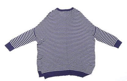 Back view of Marks & Spencer women’s blue striped jumper, size UK 12