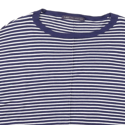 Close-up detail of Marks & Spencer women’s blue striped jumper, size UK 12