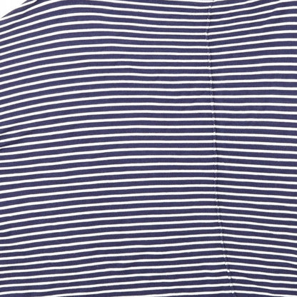 Brand and care label for Marks & Spencer women’s blue striped jumper, size UK 12