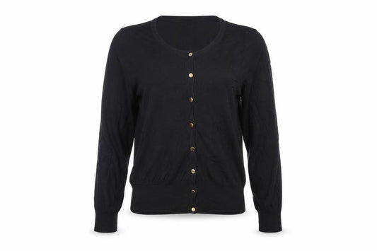 Front view of Incorporatewear women’s black cardigan jumper, size XS