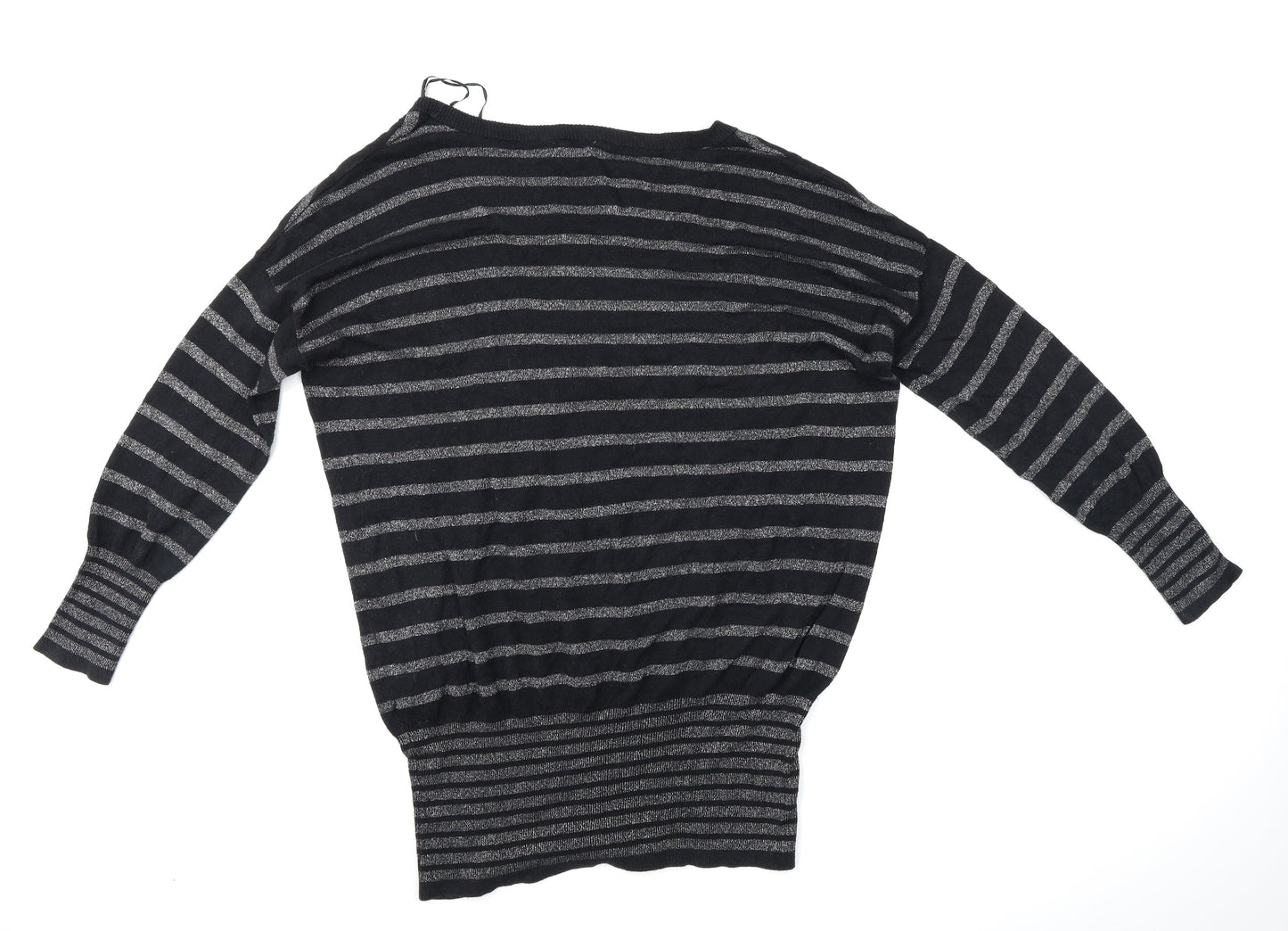 Peacocks Womens Black Striped  Pullover Jumper Size 16  - Glitery