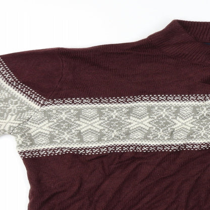 Close-up detail of Threadbare men’s red geometric jumper, size L