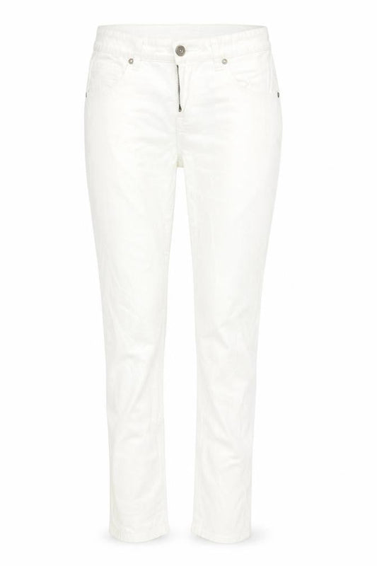 Front view of Diamonds &Divas women’s white denim skinny jeans, size UK 12, 29-inch leg