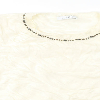 Close-up detail of Classics women’s white basic t-shirt, size UK 16