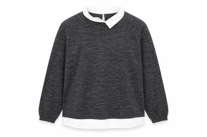 Front view of ESMARA women’s grey basic blouse, size M