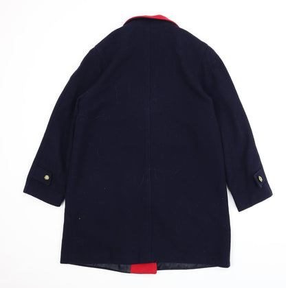 Back view of Woolmark women’s blue overcoat coat, size UK 14