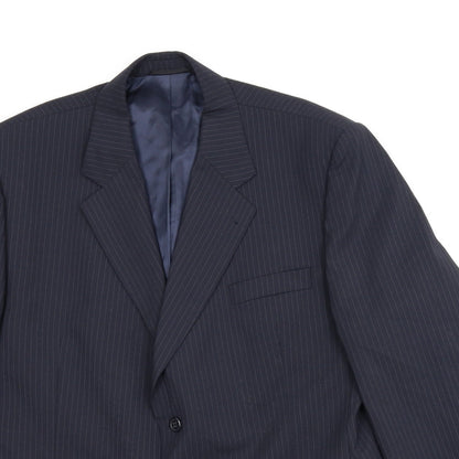 Close-up detail of Preworn men’s blue striped jacket suit jacket, size 44