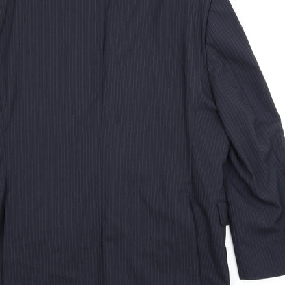 Brand and care label for Preworn men’s blue striped jacket suit jacket, size 44