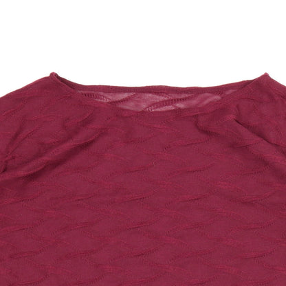 Close-up detail of Preworn women’s purple basic blouse, size UK 12