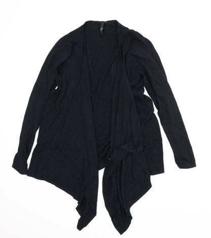 Front view of Evie women’s black cardigan jumper, size UK 18, - draped
