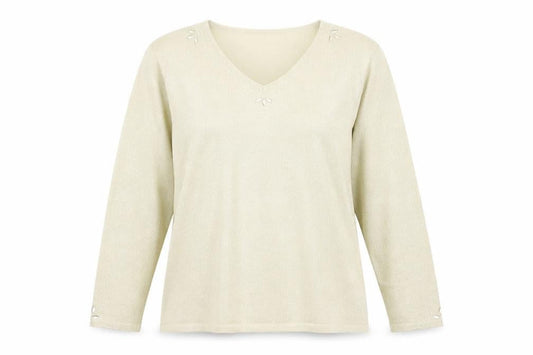 Front view of Le Bon Marché women’s gold jumper, size L