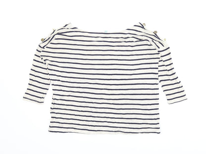 Back view of New Look women’s beige striped basic blouse, size UK 8