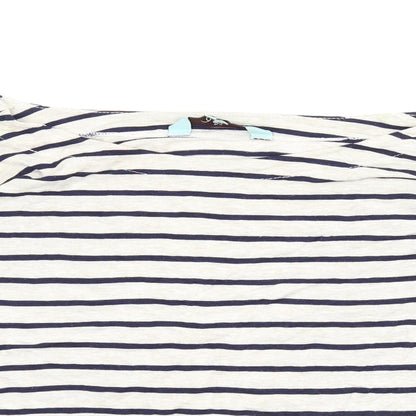 Close-up detail of New Look women’s beige striped basic blouse, size UK 8