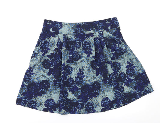 Preworn Womens Black Floral  Flare Skirt Size 10