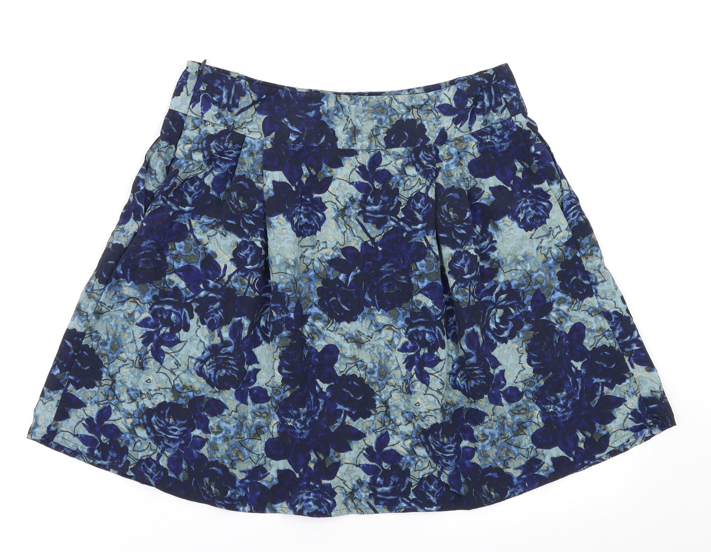 Preworn Womens Black Floral  Flare Skirt Size 10