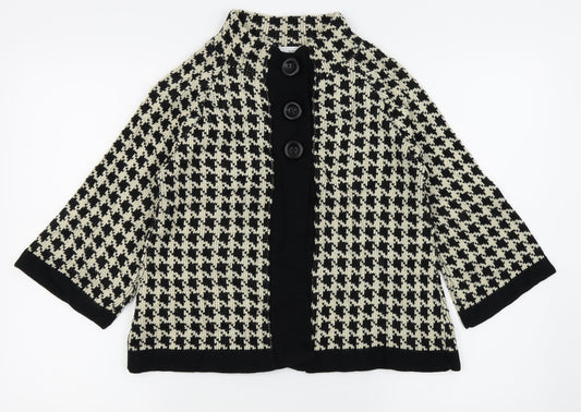 AMARANTO Womens Black Houndstooth  Cardigan Jumper Size 8