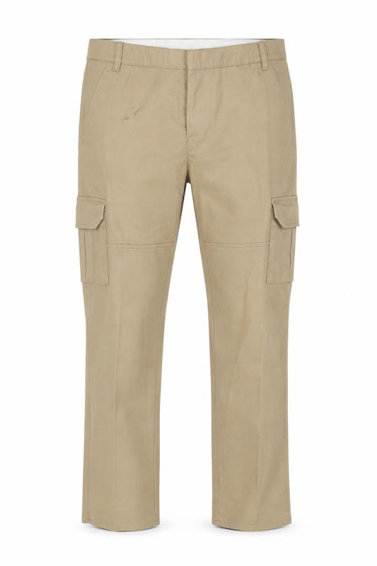 Front view of Mango Jeans men’s beige denim straight jeans, size 36, in, 28-inch leg - side pockets