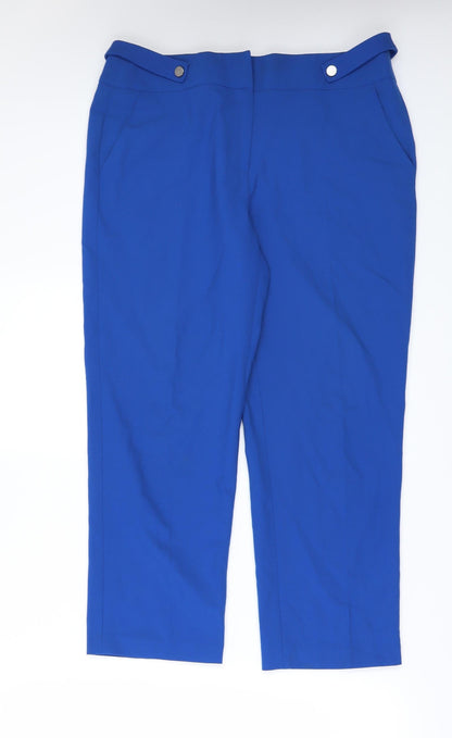Additional front view of danced in a drss women’s blue cropped trousers, size UK 12, 24-inch leg