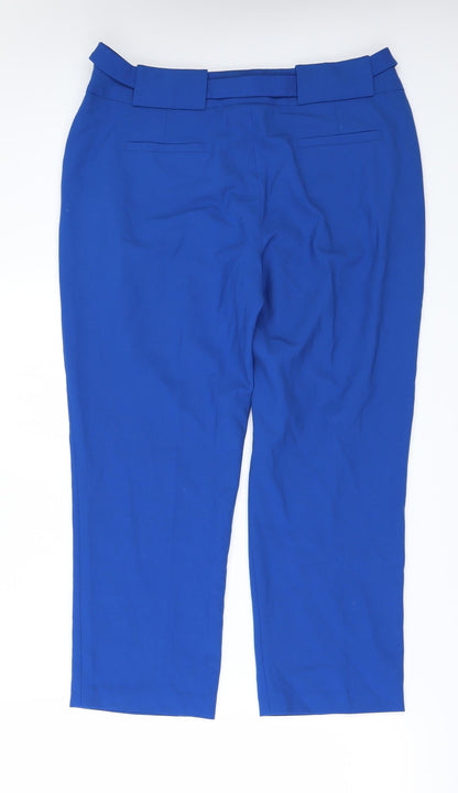 Back view of danced in a drss women’s blue cropped trousers, size UK 12, 24-inch leg