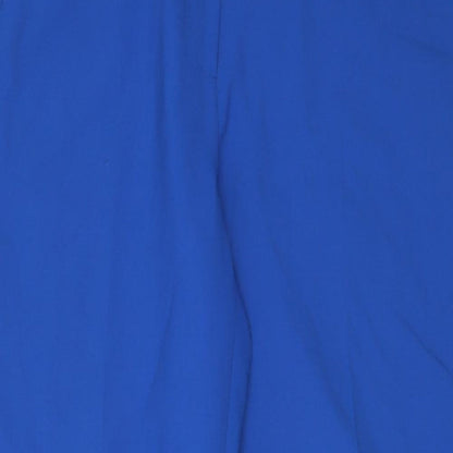 Close-up detail of danced in a drss women’s blue cropped trousers, size UK 12, 24-inch leg