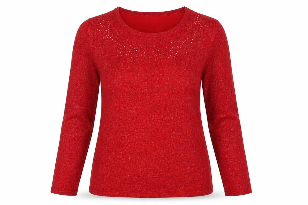 Preworn Womens Red   Pullover Jumper Size S  - beaded neckline