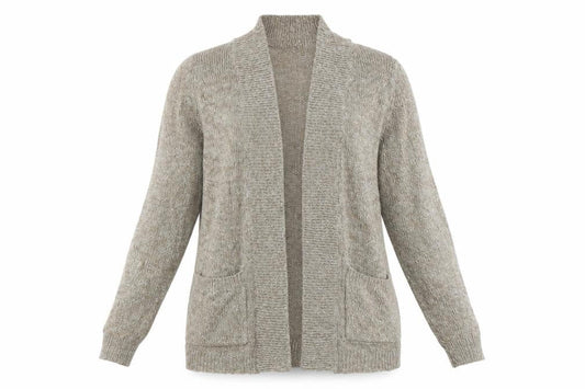 Front view of H&M women’s beige cardigan jumper, size M