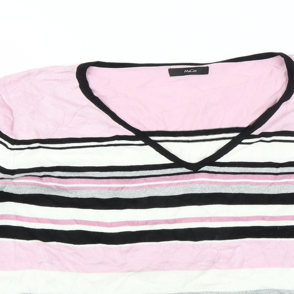 M&Co Womens Pink Striped  Pullover Jumper Size 18