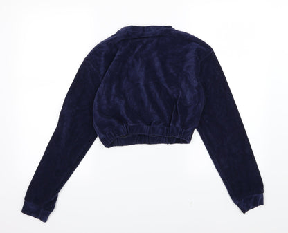 Back view of Evra women’s blue corduroy pullover sweatshirt, size L