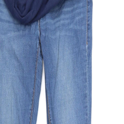 Close-up detail of Mama women’s blue straight jeans, size UK 6, 31-inch leg