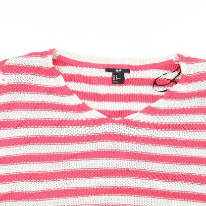 Close-up detail of H&M women’s red striped jumper, size M